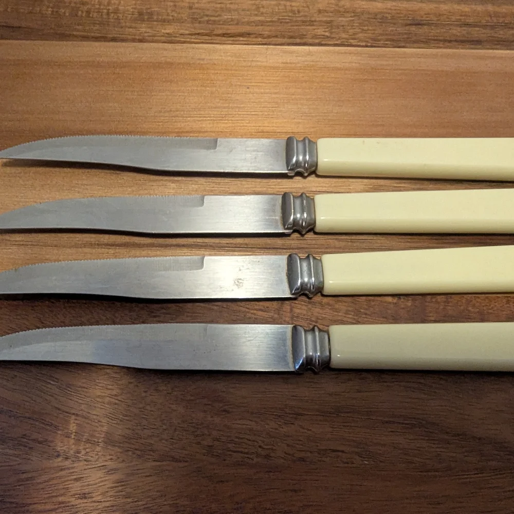 Vintage Regent Sheffield Ivory Floral Handle Steak Knives- Set Of 4